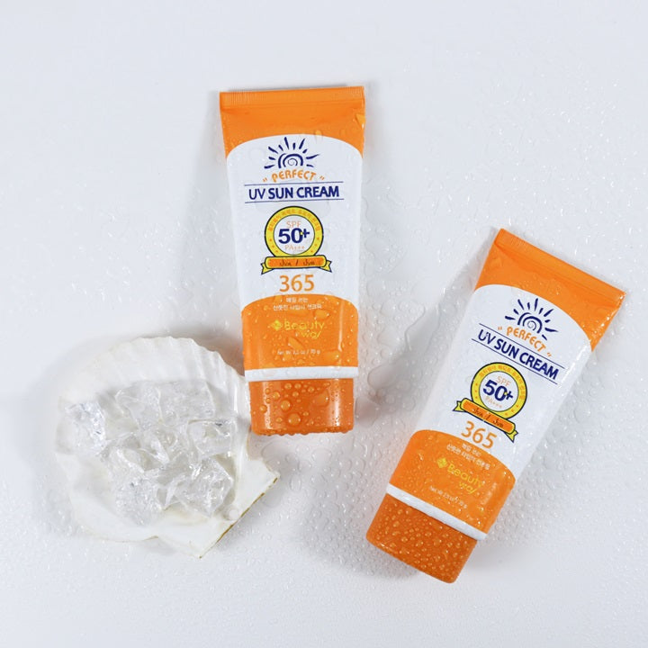 Two tubes of Perfect UV Sun Cream on a white background