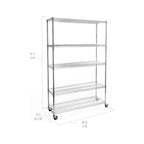 Metal wire shelving rack with labeled dimensions showing 48 inches wide, 18 inches deep, and 75 inches tall.