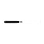 Top side view of Zwilling meat cleaver handle showing slim stainless steel blade alignment