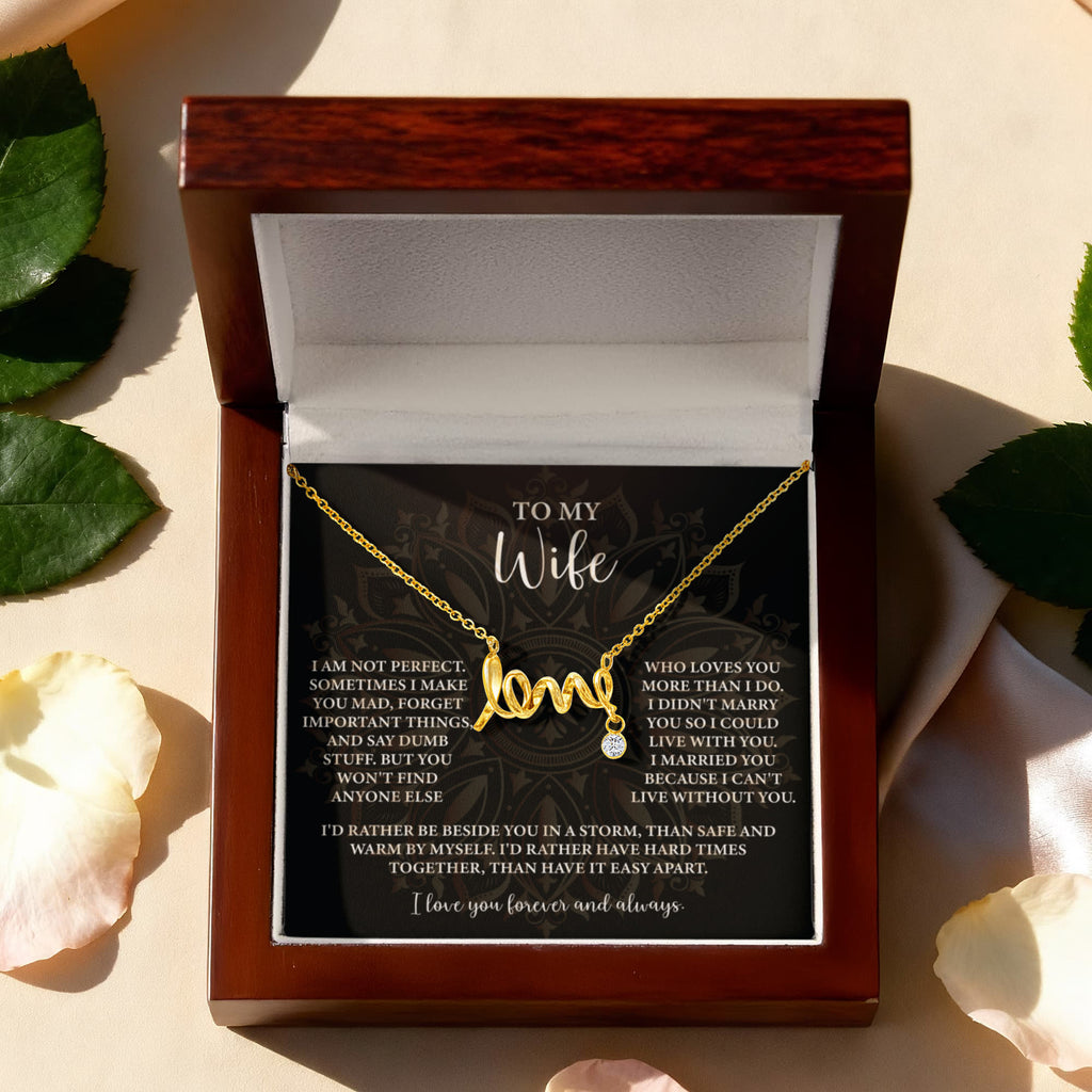 To My Wife Scripted Love Necklace – Romantic Gift for Wife – Anniversary, Birthday & Valentine's Day Jewelry