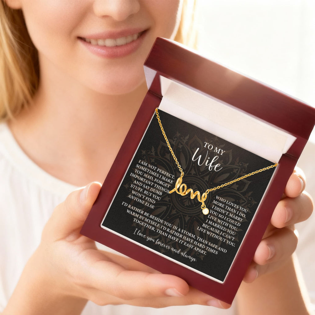 To My Wife Scripted Love Necklace – Romantic Gift for Wife – Anniversary, Birthday & Valentine's Day Jewelry