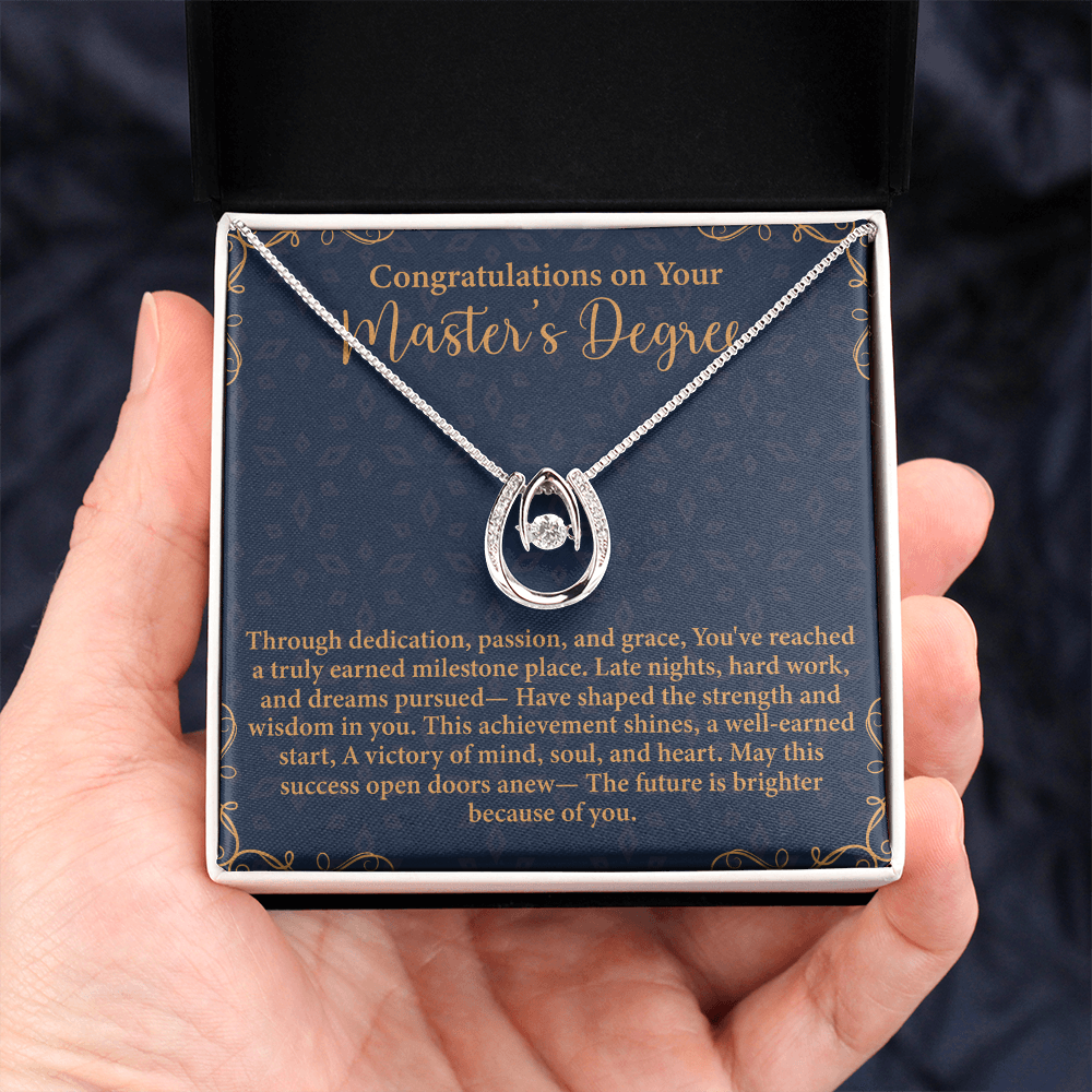 Congratulations on Your Master's Degree Lucky In Love Necklace – Graduation Gift for Her – Meaningful Jewelry with Message Card
