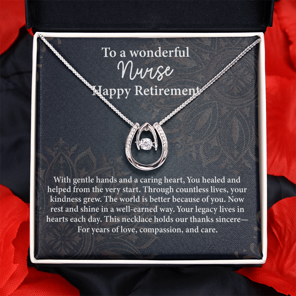 Happy Retirement Nurse Gift – Lucky In Love Necklace – Thank You to a Wonderful Nurse Jewelry with Message Card