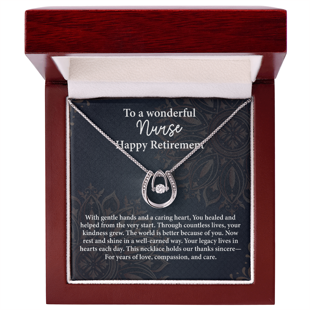 Happy Retirement Nurse Gift – Lucky In Love Necklace – Thank You to a Wonderful Nurse Jewelry with Message Card