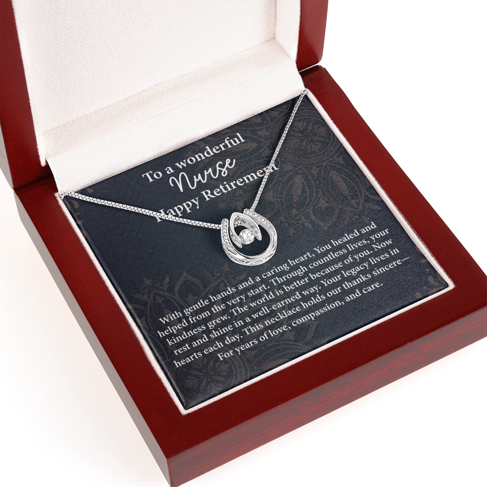 Happy Retirement Nurse Gift – Lucky In Love Necklace – Thank You to a Wonderful Nurse Jewelry with Message Card