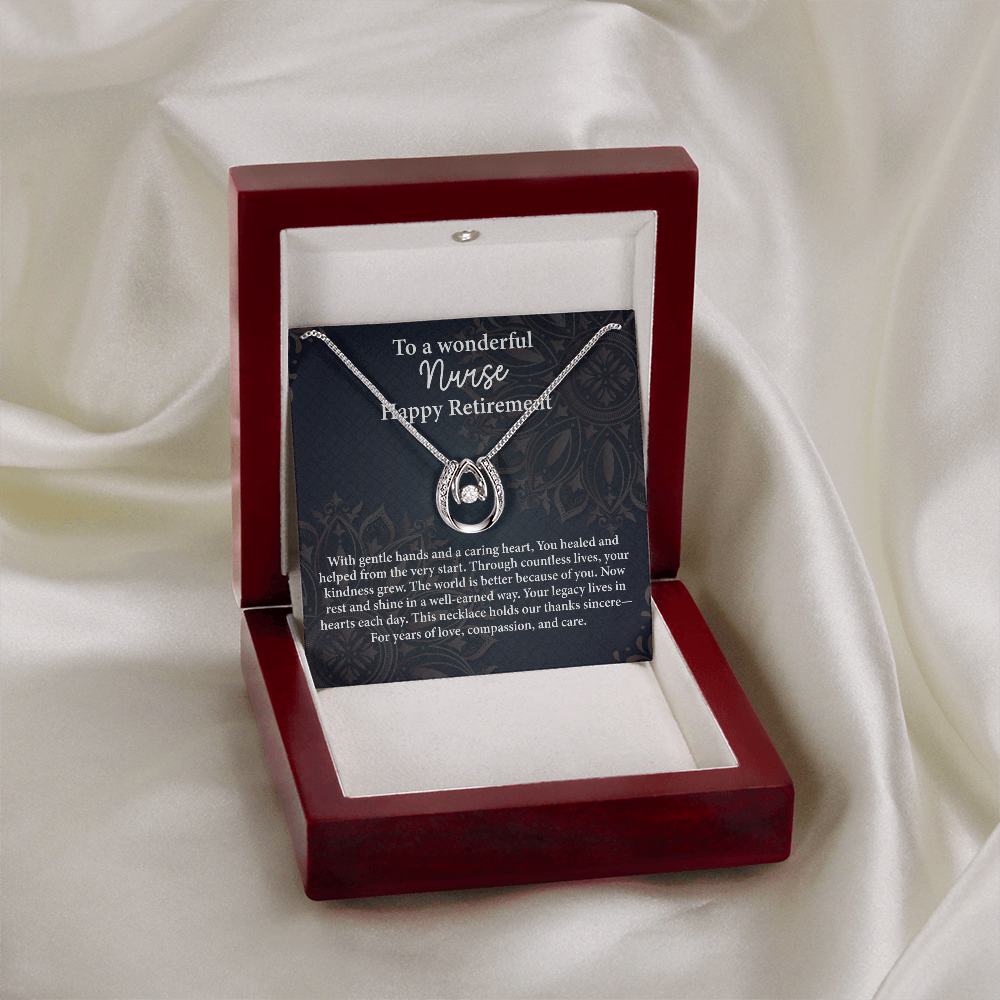 Happy Retirement Nurse Gift – Lucky In Love Necklace – Thank You to a Wonderful Nurse Jewelry with Message Card