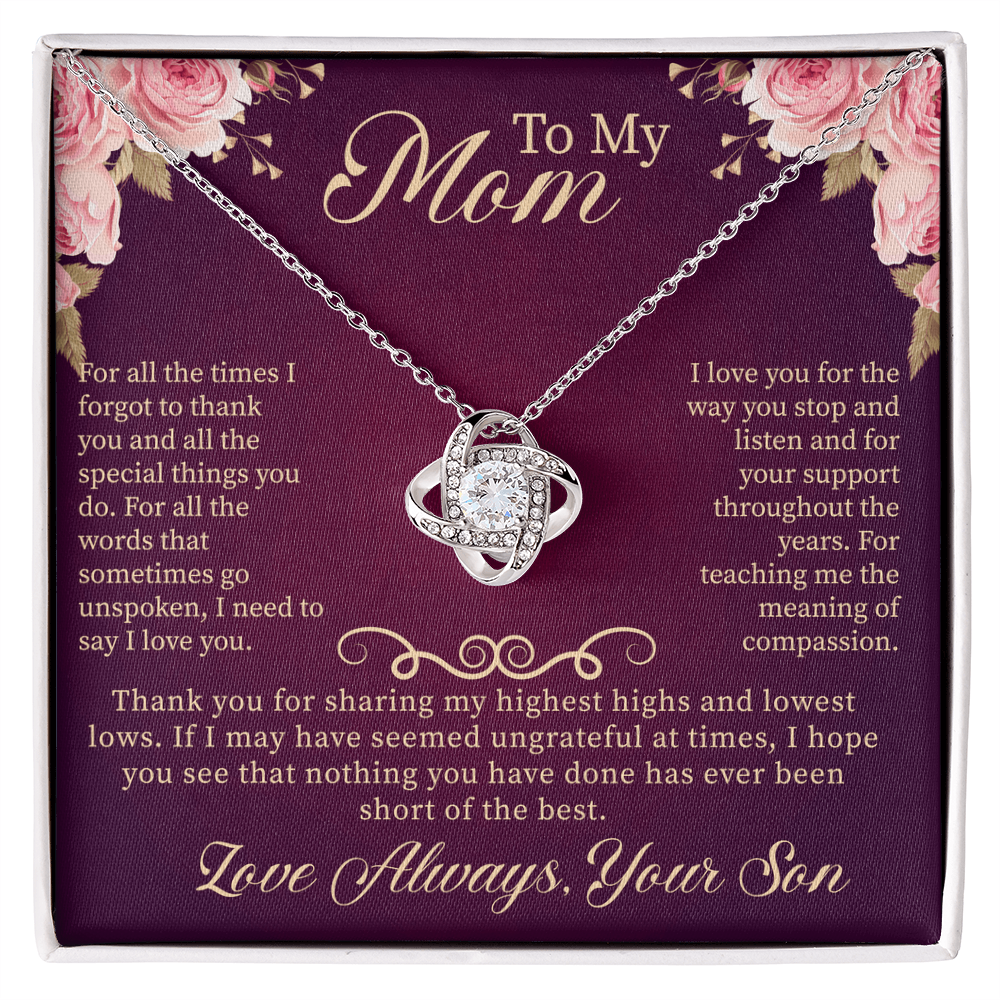 To My Mom Love Knot Necklace – Meaningful Gift for Mom – Mother's Day, Birthday, or Christmas Jewelry