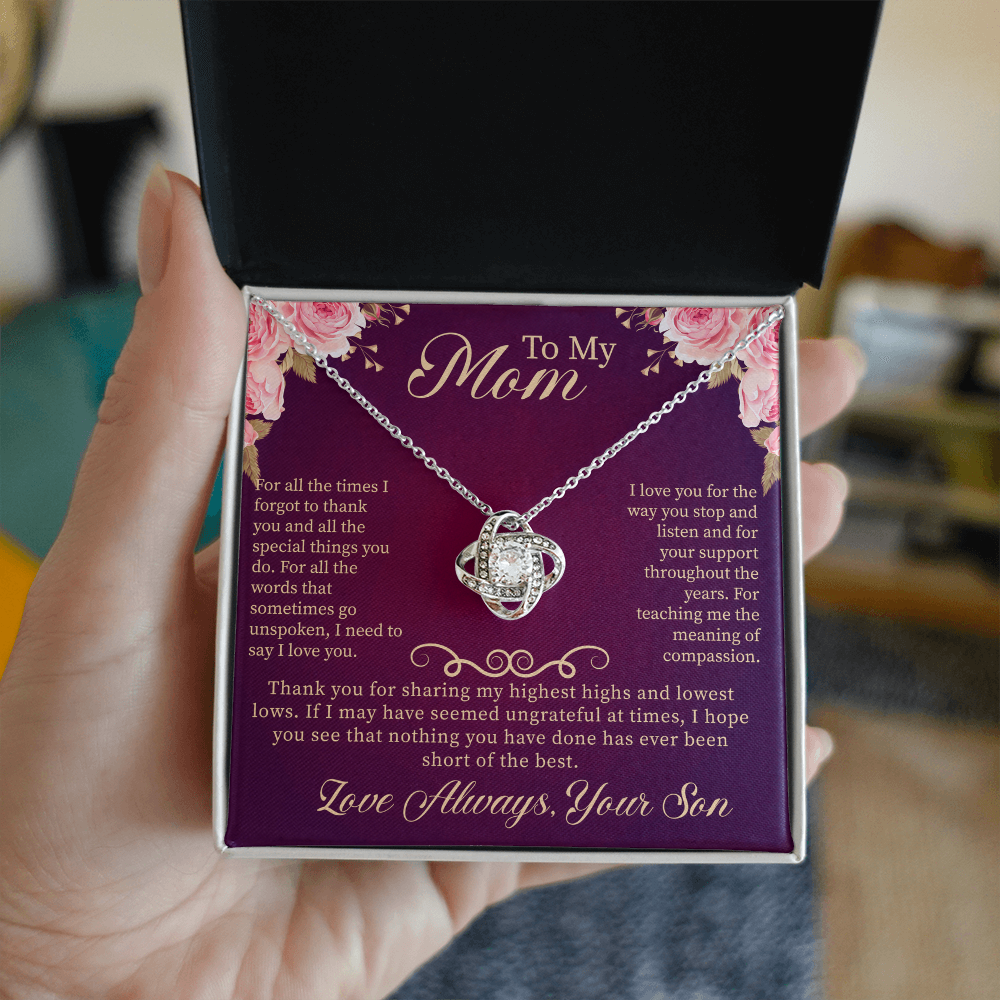 To My Mom Love Knot Necklace – Meaningful Gift for Mom – Mother's Day, Birthday, or Christmas Jewelry
