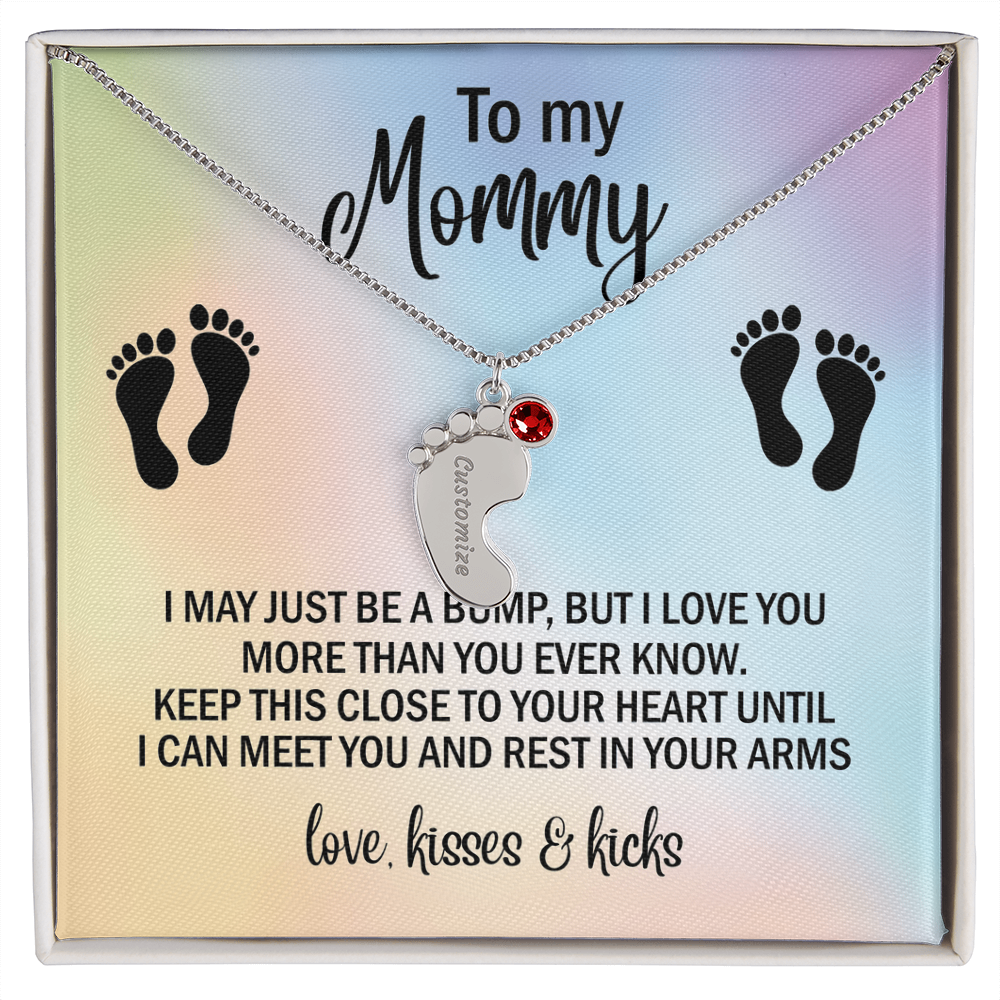 To My Mommy Personalized Baby Feet Necklace – Engraved Birthstone Jewelry – Meaningful Mother's Gift from Child