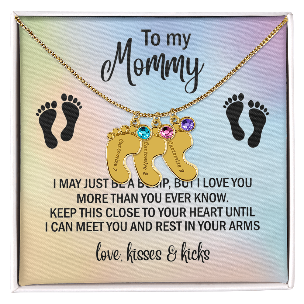 To My Mommy Personalized Baby Feet Necklace – Engraved Birthstone Jewelry – Meaningful Mother's Gift from Child