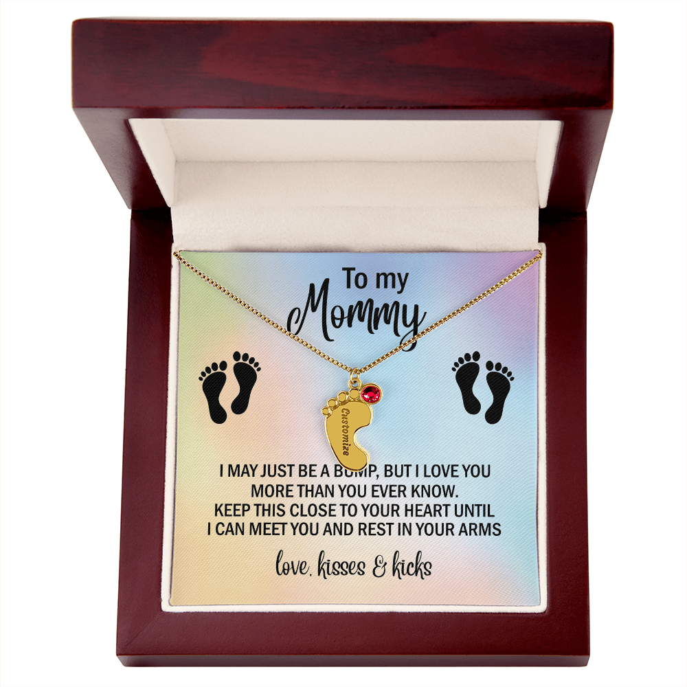 To My Mommy Personalized Baby Feet Necklace – Engraved Birthstone Jewelry – Meaningful Mother's Gift from Child