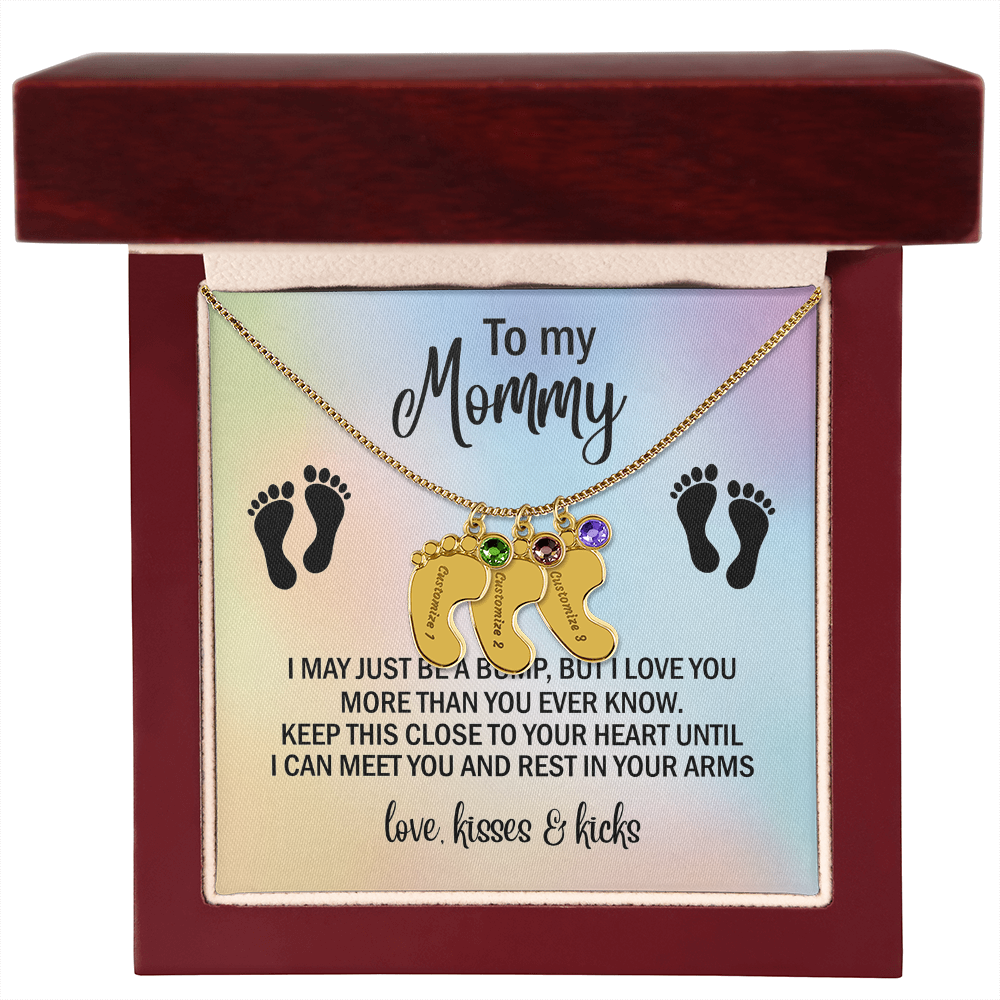 To My Mommy Personalized Baby Feet Necklace – Engraved Birthstone Jewelry – Meaningful Mother's Gift from Child