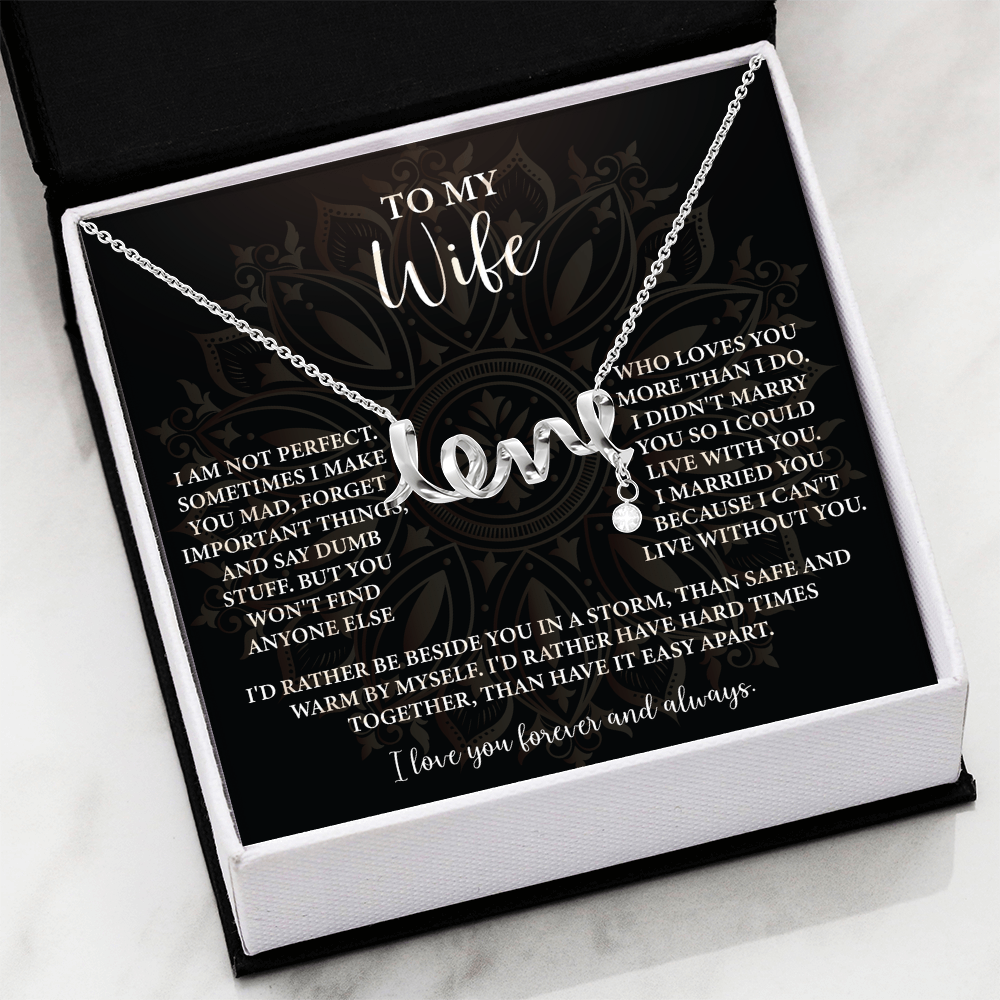 To My Wife Scripted Love Necklace – Romantic Gift for Wife – Anniversary, Birthday & Valentine's Day Jewelry