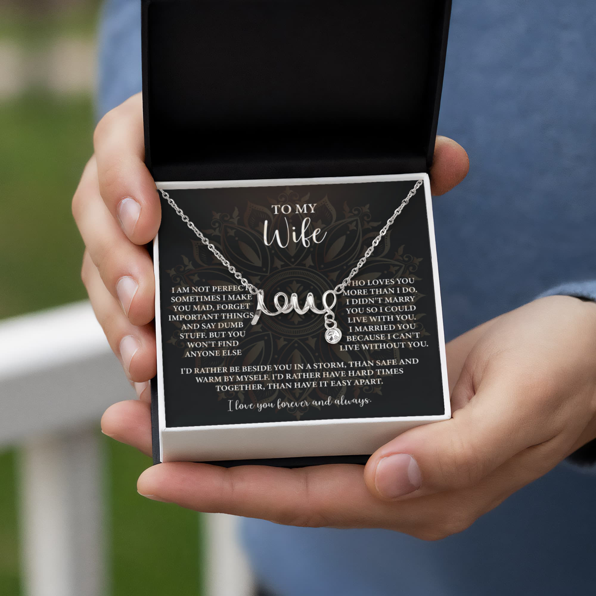 To My Wife Scripted Love Necklace – Romantic Gift for Wife – Anniversary, Birthday & Valentine's Day Jewelry