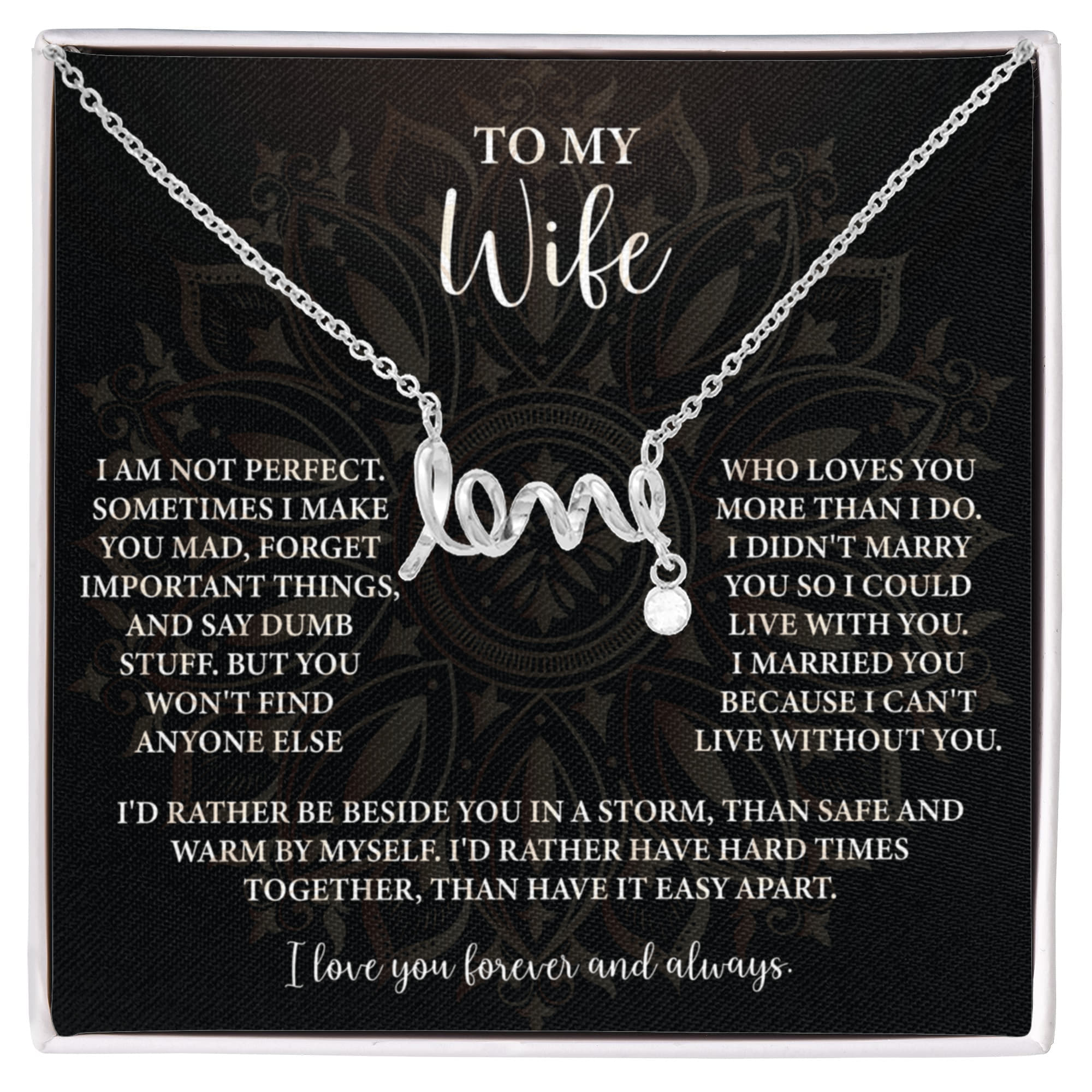 To My Wife Scripted Love Necklace – Romantic Gift for Wife – Anniversary, Birthday & Valentine's Day Jewelry