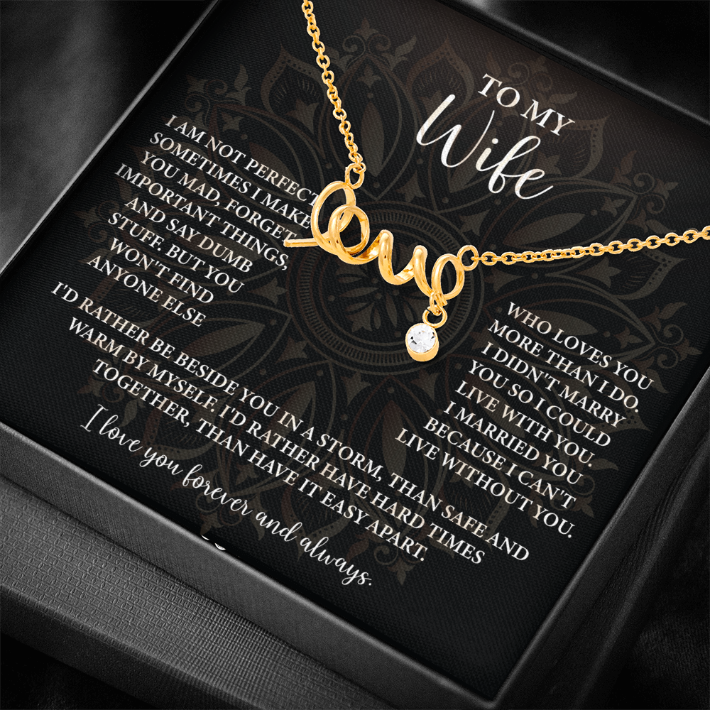 To My Wife Scripted Love Necklace – Romantic Gift for Wife – Anniversary, Birthday & Valentine's Day Jewelry