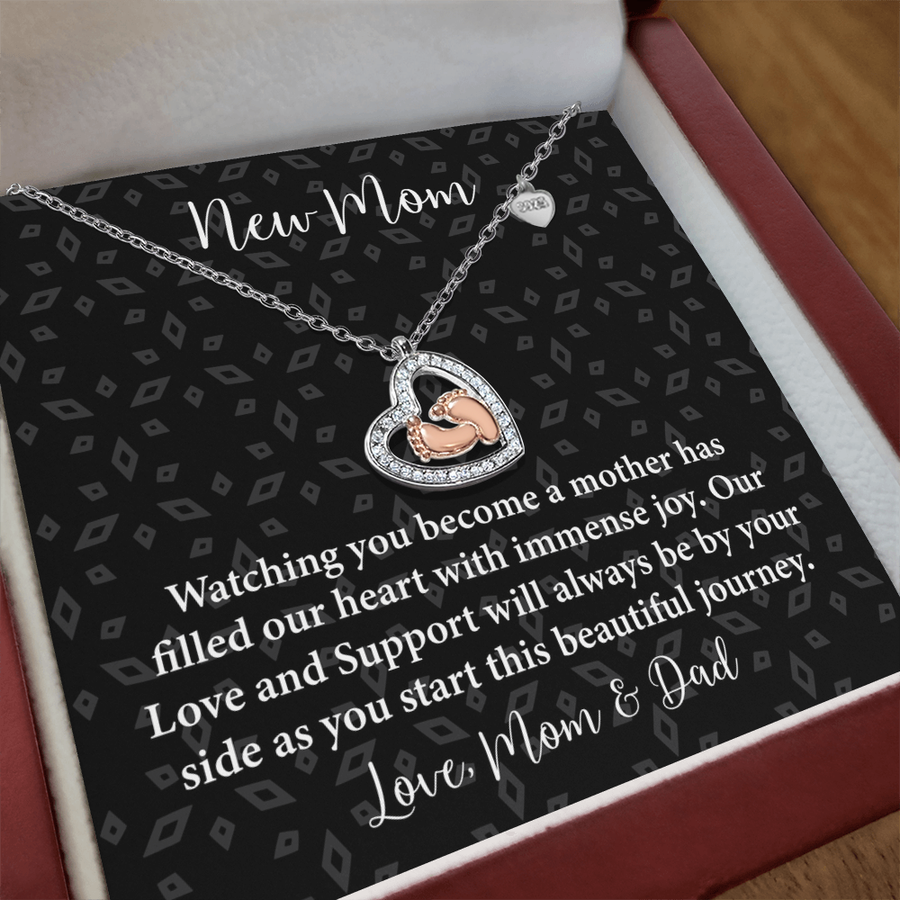 New Mom Baby Feet Heart Necklace – Meaningful Gift for New Mother – Baby Footprint Jewelry with Heart Pendant
