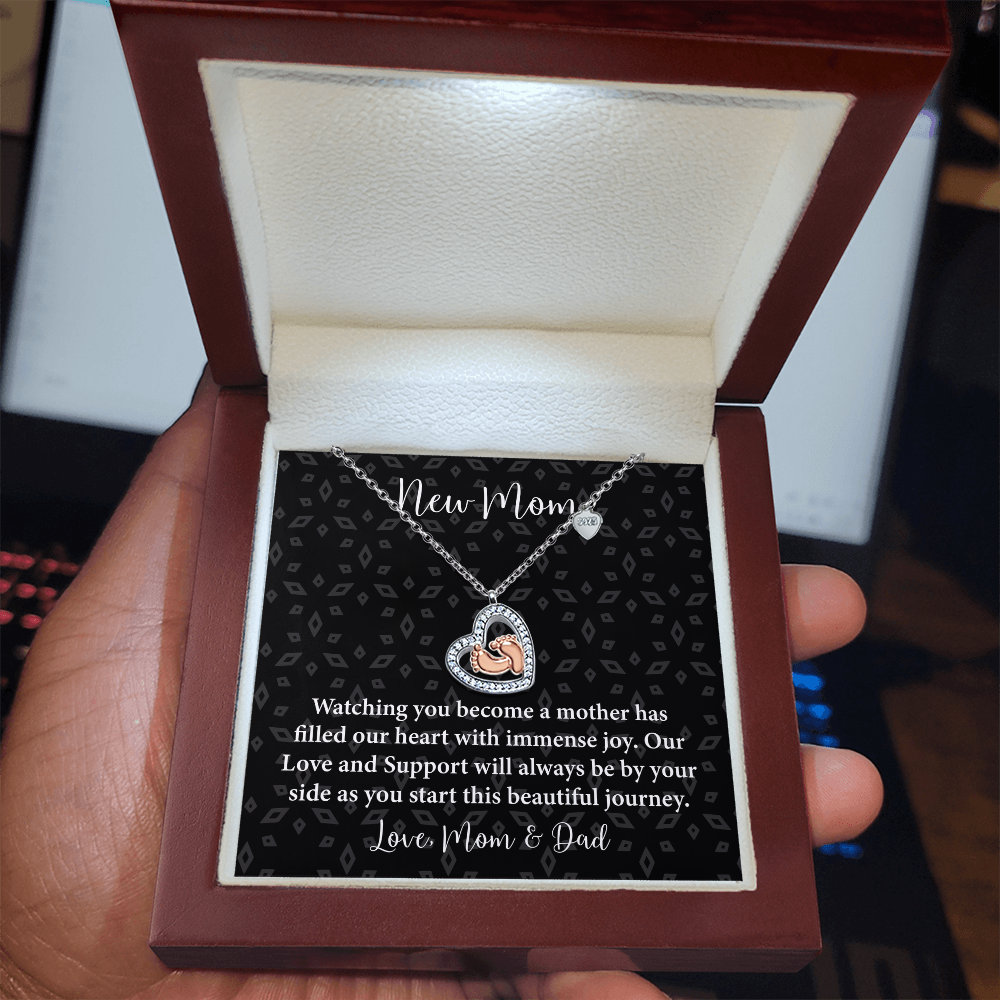 New Mom Baby Feet Heart Necklace – Meaningful Gift for New Mother – Baby Footprint Jewelry with Heart Pendant