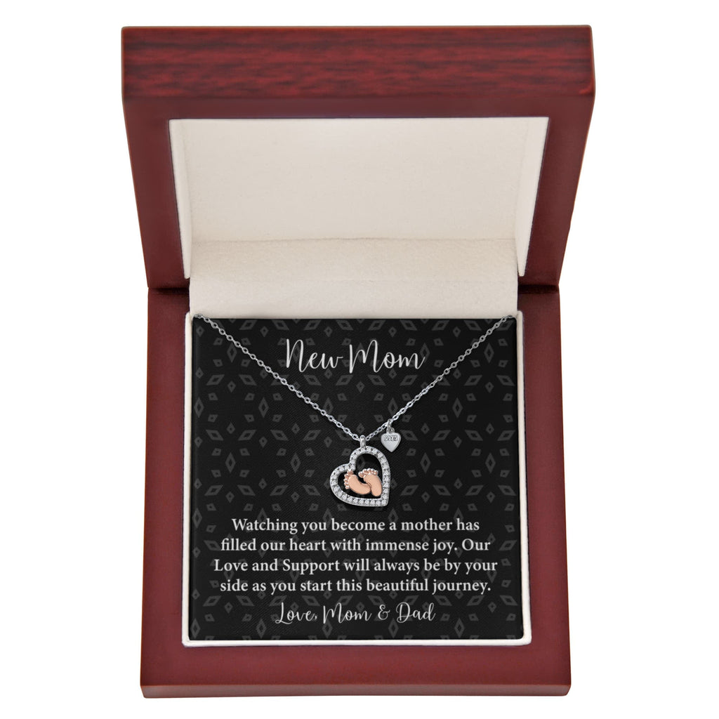 New Mom Baby Feet Heart Necklace – Meaningful Gift for New Mother – Baby Footprint Jewelry with Heart Pendant